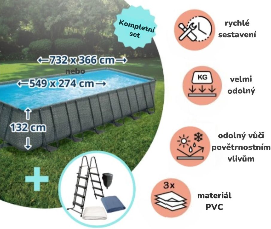 Nadzemní bazén s ocelovou konstrukcí Summer Waves Elite Frame Rattan 5,49 x 2,74 x 1,32 m 58157 1